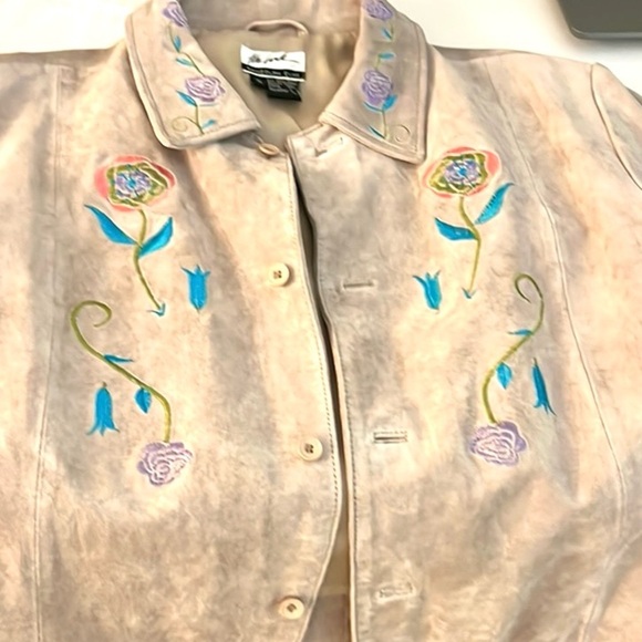 VTG Randolph Duke,The Look, Soft-Tan Suede Jacket, Floral Embroidery, Size 12 - Picture 8 of 15